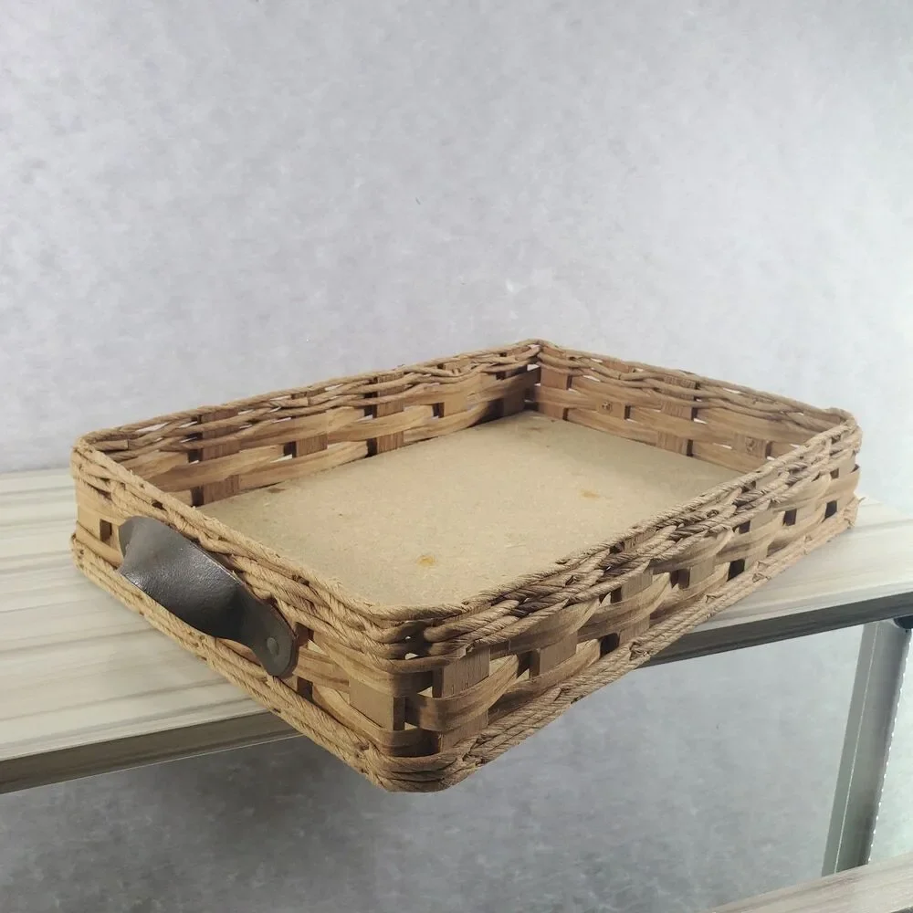 Vintage Pyrex Wicker Casserole Dish 9x13 Carrier leather handles woven Rafia